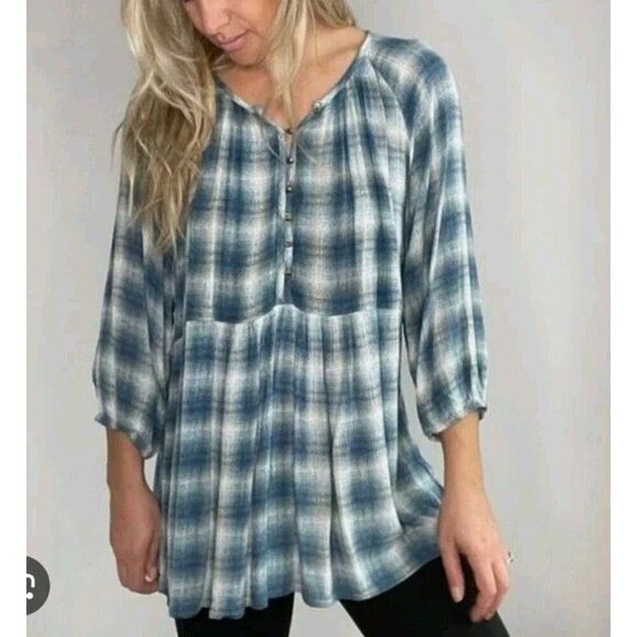 Maeve Anthropologie Plaid Rayon Oversized Peplum Tunic Cavalon Top Size Large - Picture 10 of 10